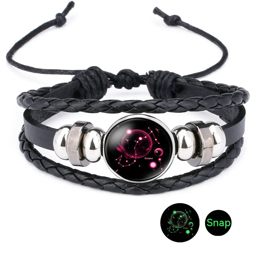 Pulseira do Zodiaco de Couro de Vaca e Pedra do Tempo Purificadora