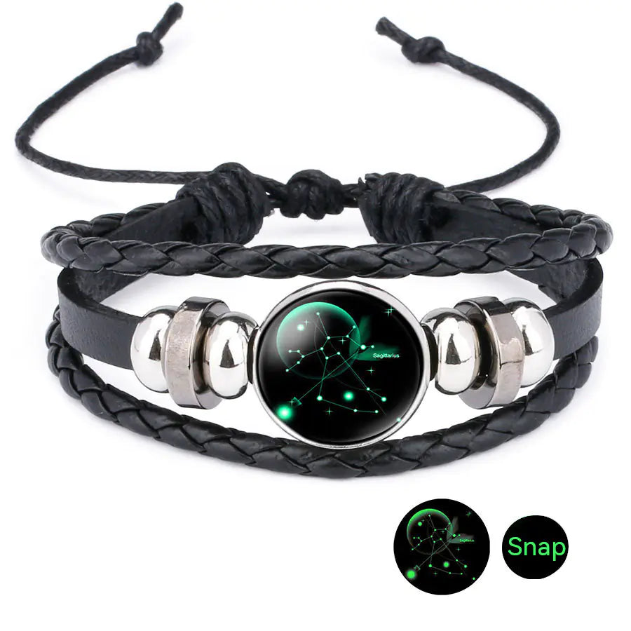 Pulseira do Zodiaco de Couro de Vaca e Pedra do Tempo Purificadora