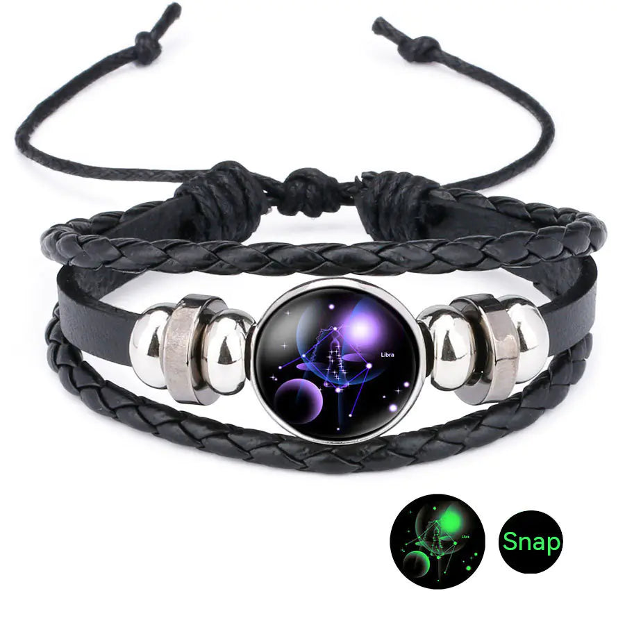 Pulseira do Zodiaco de Couro de Vaca e Pedra do Tempo Purificadora