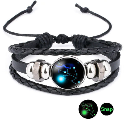 Pulseira do Zodiaco de Couro de Vaca e Pedra do Tempo Purificadora