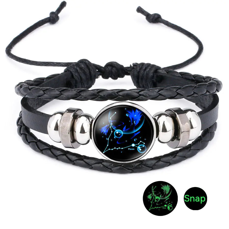 Pulseira do Zodiaco de Couro de Vaca e Pedra do Tempo Purificadora