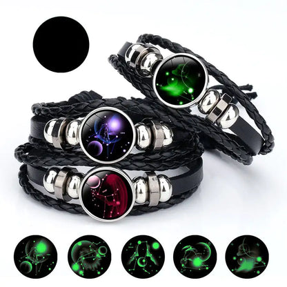 Pulseira do Zodiaco de Couro de Vaca e Pedra do Tempo Purificadora