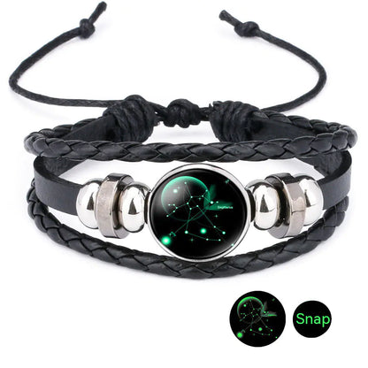 Pulseira do Zodiaco de Couro de Vaca e Pedra do Tempo Purificadora