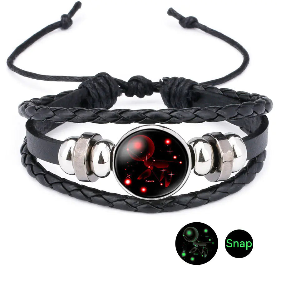 Pulseira do Zodiaco de Couro de Vaca e Pedra do Tempo Purificadora