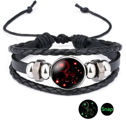 Pulseira do Zodiaco de Couro de Vaca e Pedra do Tempo Purificadora