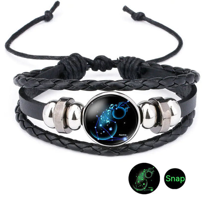 Pulseira do Zodiaco de Couro de Vaca e Pedra do Tempo Purificadora