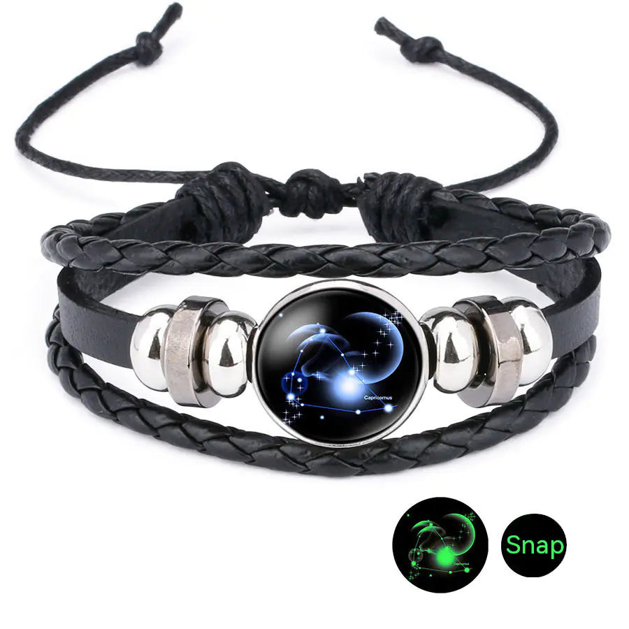 Pulseira do Zodiaco de Couro de Vaca e Pedra do Tempo Purificadora